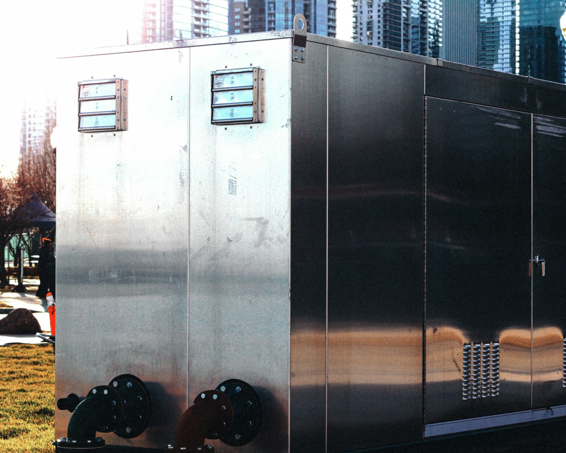 Stainless containerized treatment unit on a trailer — plug-and-play capacity delivered to site