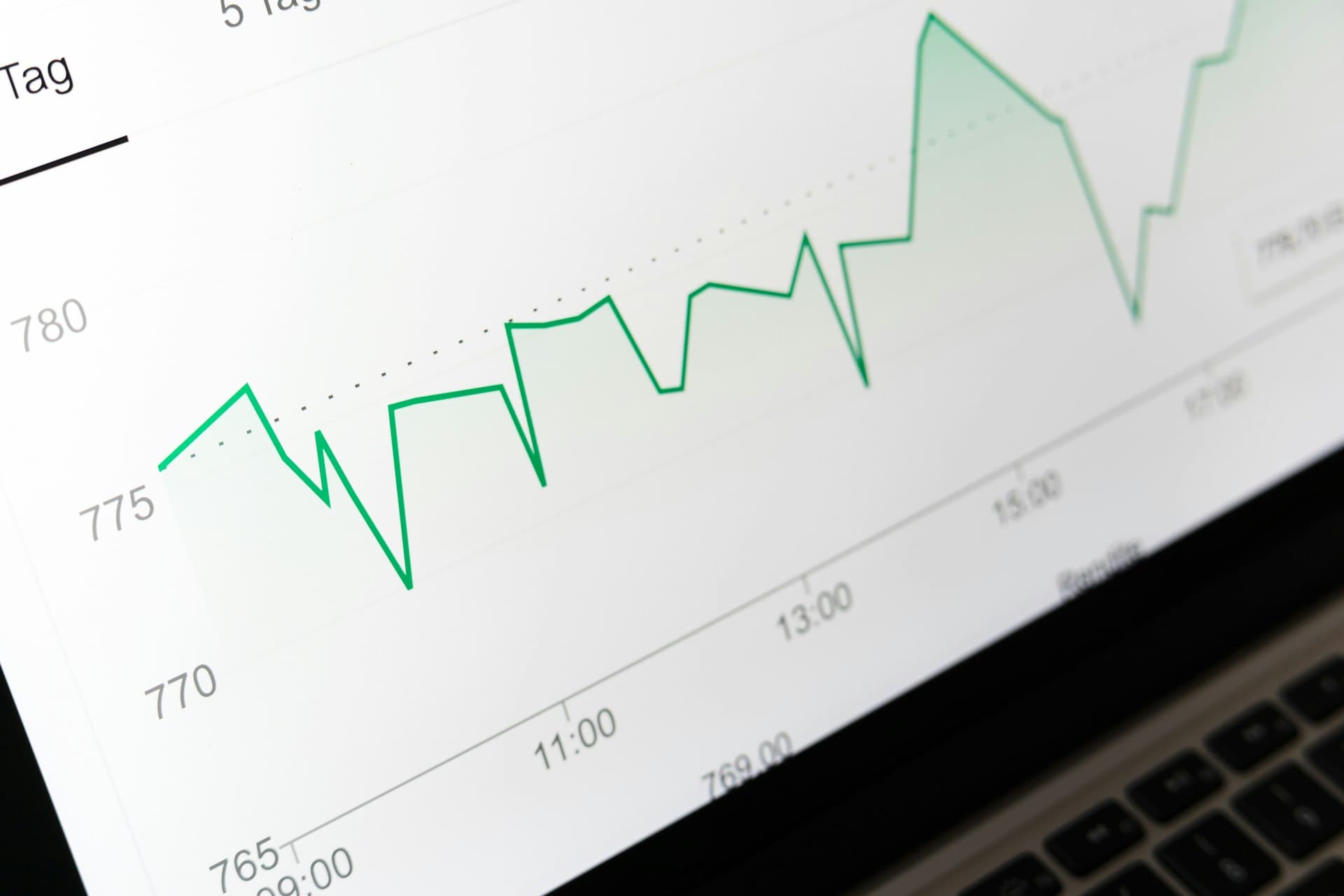 Line chart on a laptop screen tracking sustainability metrics for investor reporting