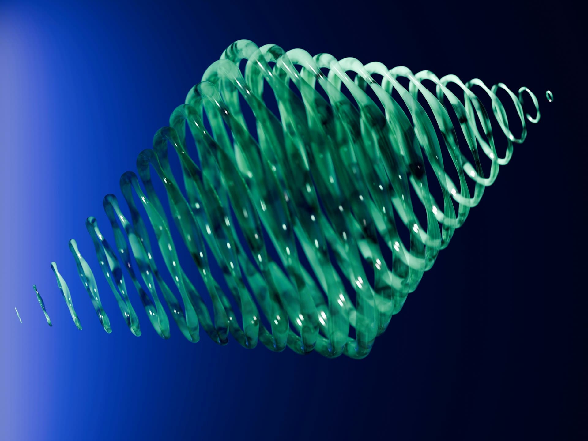 Flowing teal spiral evoking the spiral-wound construction of a nanofiltration element
