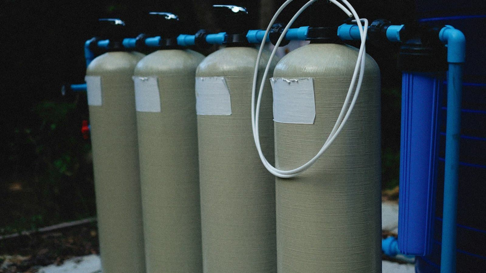 Row of industrial water filtration units in a treatment facility, the scale of ultrafiltration membrane banks used for suspended solids removal