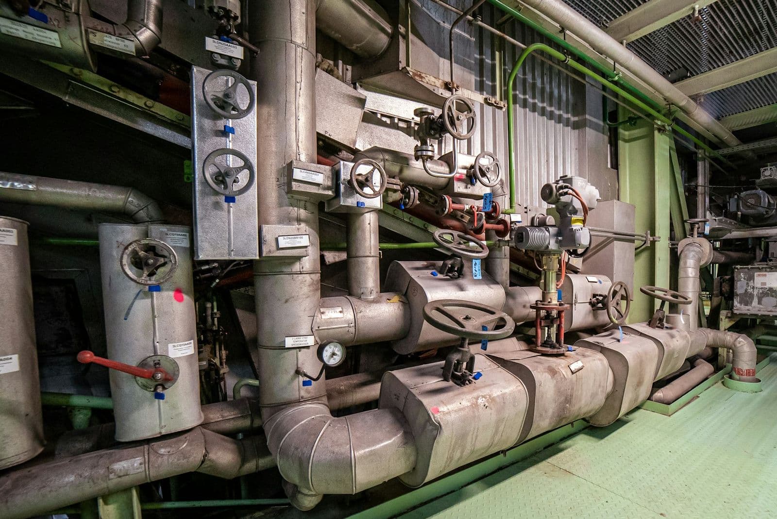 Valves and instrumented pipework of a plant room run as a service rather than owned