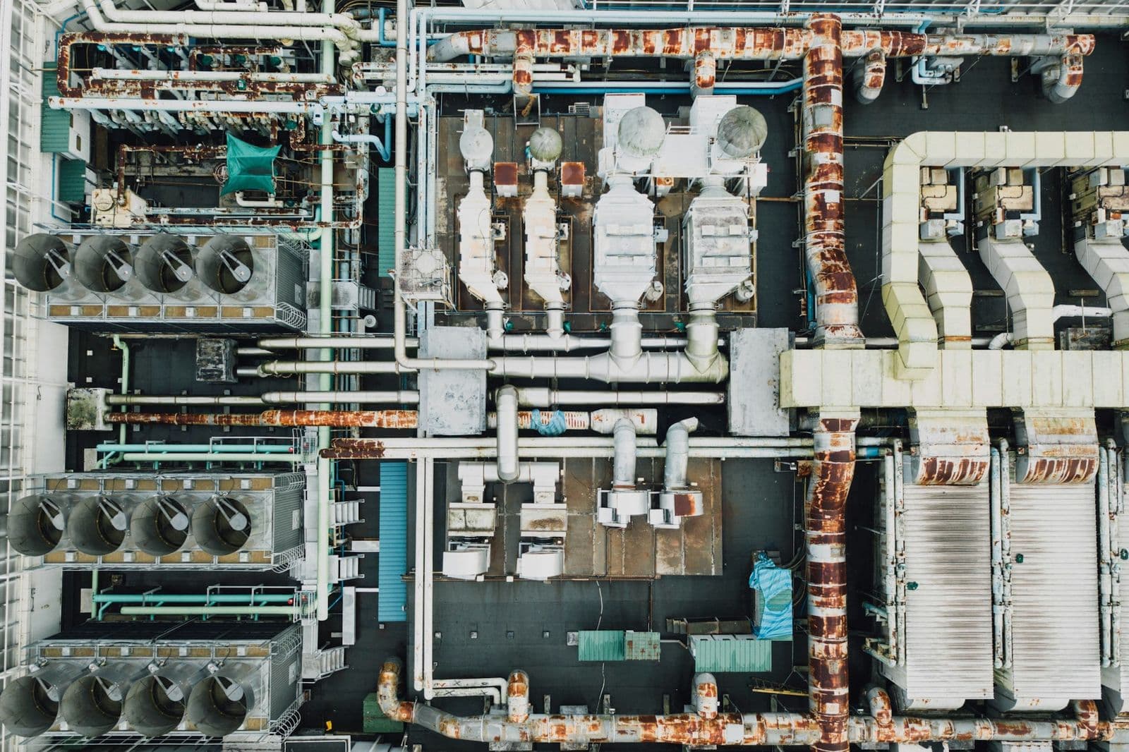 Aerial view of an industrial facility’s interconnected process and utility systems