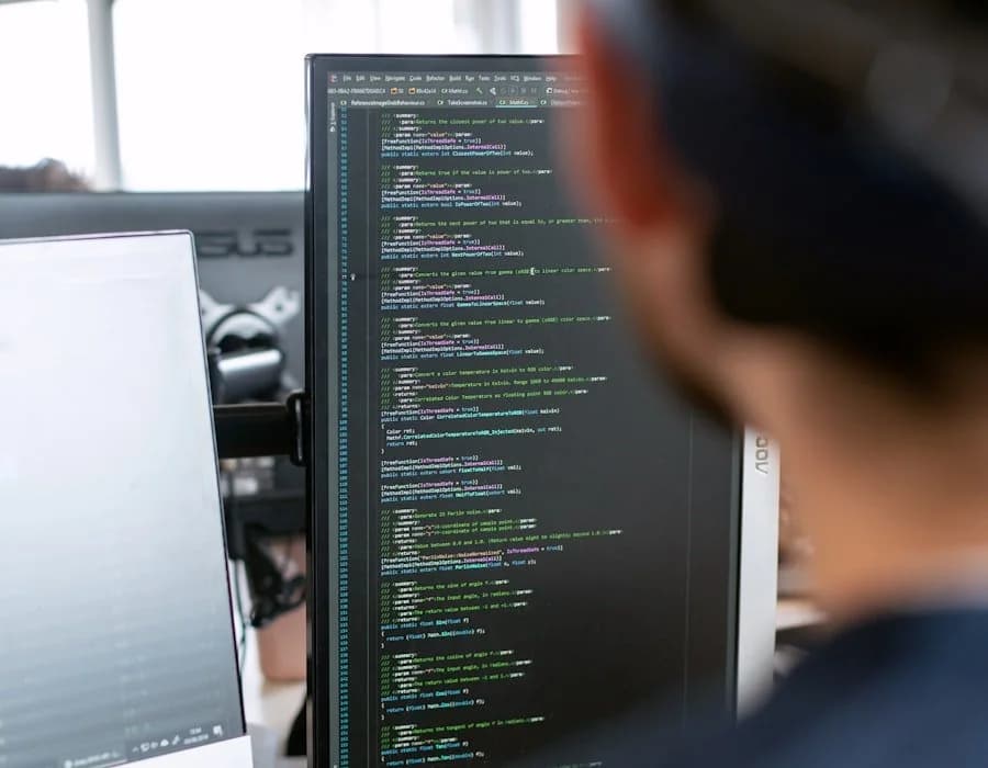 Code on a monitor showing digital infrastructure and monitoring